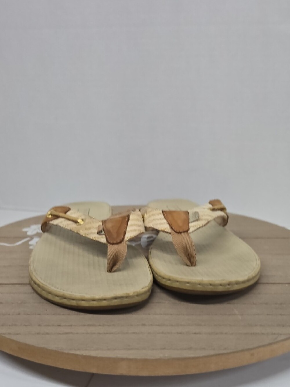Sperry Tan Cream & Gold Braided Thong Sandals Womens Size 9.5 - Picture 11 of 16